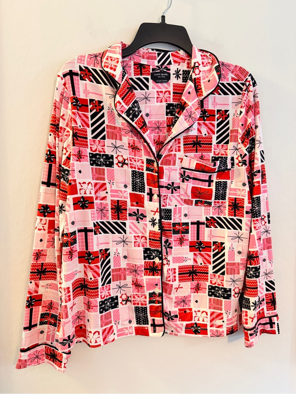 Kate Spade Pink & Red Patchwork Christmas Pajama Top